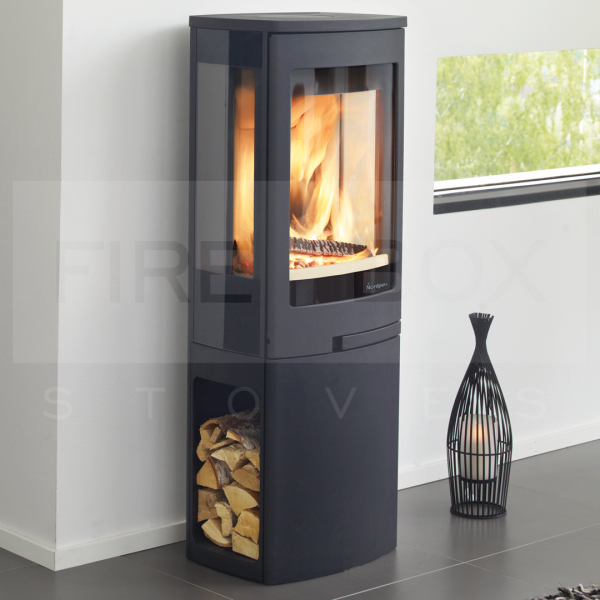Nordpeis Duo 2 Glass Sided Woodburning Stove, Log Store Base - SNP1155